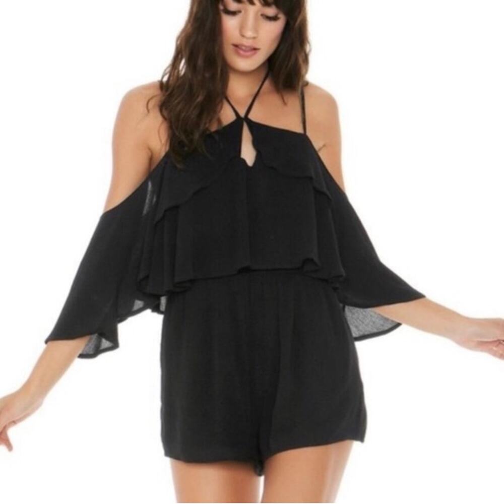 NWT L SPACE Women's Solid Ruffle Trim Beach Swim Romper Cover Up